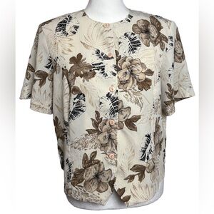 Vintage Tan Jay 8 Petite Button Up Short Sleeve Blouse